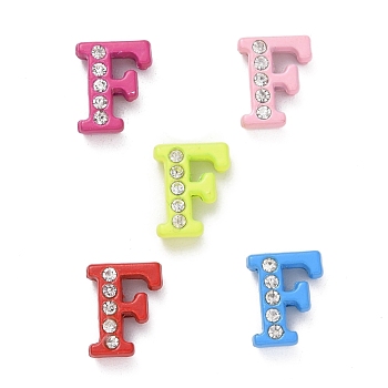 Spray Painted Zinc Alloy Slide Charms,with Crystal Rhinestone, Letter Slide Charms, Mixed Color, Letter.F, 11.5~13mm