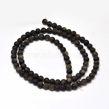 Frosted Natural Golden Sheen Obsidian Round Bead Strands(G-F266-04-4mm)-2