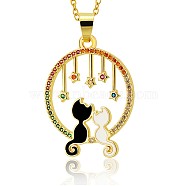 Full Moon with Double Cat and Star Pendant Necklace, Jewelry Mother’s Day Gift for Women, Golden, Black, 16.34 inch(41.5cm)(JN1028B)