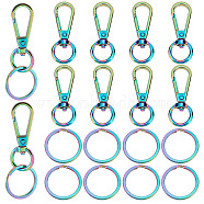 PandaHall Elite Rainbow Color Zinc Alloy Keychain Clasps, with Ion Plating(IP) 304 Stainless Steel Split Key Rings, Clasp: 49x18x6mm, Inner Diameter: 10mm, 10pcs; Key Rings: 25x2mm, 10pcs(FIND-PH0006-46)