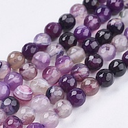 Natural Madagascar Agate Beads Strands, Striped Agate/Banded Agate, Faceted, Round, Dyed & Heated, Purple, 6mm(G-N213A-61)