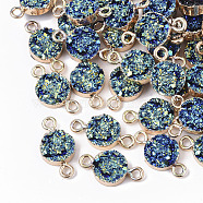 Druzy Resin Links connectors, with Edge Light Gold Plated Iron Loops, Flat Round, AB Color Plated, Colorful, 18~19x10x4mm, Hole: 1.8mm(X-RESI-S383-026-B01)