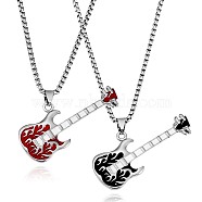 2Pcs 2 Color Couple Necklaces, Iron Guitar Pendant Necklaces with Enamel for Bestfriend Lovers, Stainless Steel Color, Mixed Color, 27.17 inch(69cm), 1Pc/color(JN1031A)