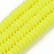 Handmade Polymer Clay Beads Strands, Flat Round, Yellow, 8.5~9x3.5mm, Hole: 1.6mm, about 112pcs/strand, 15.75 inch~16.14 inch(40~41cm)(X-CLAY-N008-064-A06)
