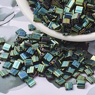 MIYUKI TILA Beads, Japanese Seed Beads, 2-Hole, (TL468) Metallic Malachite Green Iris, 5x5x1.9mm, Hole: 0.8mm, about 590pcs/50g(SEED-X0054-TL0468)