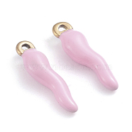 Ion Plating(IP) 304 Stainless Steel Pendants, Enamelled Sequins, Horn of Plenty/Italian Horn Cornicello Charms, Golden, Pink, 17.5x4.5x3.5mm, Hole: 1mm(STAS-I148-02G-03)