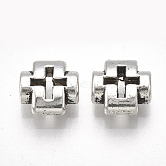 Tibetan Style Alloy Beads, Cadmium Free & Lead Free, Cross, Antique Silver, 8x8x3.5mm, Hole: 1.6mm, about 1445pcs/1000g(TIBE-31215-048AS-RS)