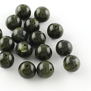 Acrylic Imitation Gemstone Beads, Round, Dark Olive Green, 10mm, Hole: 2mm, about 925pcs/500g(OACR-R029-10mm-20)