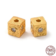 925 Sterling Silver Beads, Square, with S925 Stamp, Matte Gold Color, 4.3x4.3x4.3mm, Hole: 1.2mm(STER-M113-18MG)
