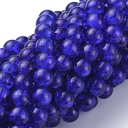 Blue Crackle Glass Round Beads Strands, 8mm, Hole: 1.3~1.6mm, about 100pcs/strand, 31.4 inch(X-CCG-Q001-8mm-14)