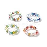 4Pcs 4 Color Glass & Brass Braided Bead Finger Rings Set, Stretch Rings for Women, Mixed Color, Inner Diameter: 17.8mm, 1Pc/style(RJEW-TA00064)
