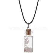 Glass Wish Bottle Pendant Necklace, Natural Rose Quartz Chips Tree Necklace, 17.83 inch(45.3cm)(NJEW-JN04609-02)
