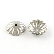 Tarnish Resistant Flower 304 Stainless Steel Bead Caps, Stainless Steel Color, 10x4mm, Hole: 1mm(STAS-R083-14)