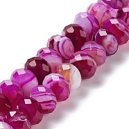 Natural Banded Agate/Striped Agate Beads Strands, Dyed & Heated, Faceted Rondelle, Medium Violet Red, 10~10.5x6.5~7mm, Hole: 1mm, about 58pcs/strand, 15.31~15.43''(38.9~39.2cm)(G-E605-A02-03A)