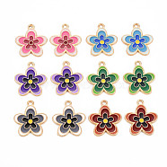 Light Gold Alloy Enamel Pendants, Cadmium Free & Nickel Free & Lead Free, Flower, Mixed Color, 21x18.5x1.5mm, Hole: 1.8mm(ENAM-S126-132)