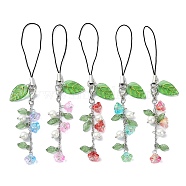 Flower & Leaf Transparent Acrylic & Glass Mobile Straps, Polyester Cord Mobile Accessories Decoration, Mixed Color, 11.8cm(HJEW-JM01536)
