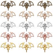 60Pcs 5 Colors Alloy Pendants, Bat Charm, Mixed Color, 22x32.5x4mm, Hole: 1.6mm, 12pcs/color(FIND-SC0007-26)