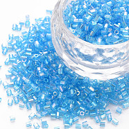 Glass Bugle Beads, Transparent Colours Rainbow, Deep Sky Blue, 2.5~3x2mm, Hole: 0.9mm, about 15000pcs/pound(SEED-S032-10A-163)