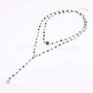 Natural Indian Agate Lariat Necklaces, with Stainless Steel Findings and Yoga Charms, Packing Box, 33 inch(84cm)(NJEW-JN01961-01)