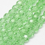 Glass Beads Strands, Faceted(32 Facets), Round, Pale Green, 6mm, Hole: 1.2mm, about 88~91pcs/strand, 19.49 inch~20.08 inch(49.5~51cm)(EGLA-J042-6mm-01)