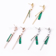 304 Stainless Steel Dangle Earrings, with Synthetic Malachite, Mixed Color, 51.5mm, Pin: 0.7mm(EJEW-L225-005)