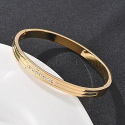 304 Stainless Steel Rhinestone Bangles for Women, Ion Plating(IP), Real 18K Gold Plated, Inner Diameter: 2x2-3/8 inch(5x6.05cm)(BJEW-Z092-17G)