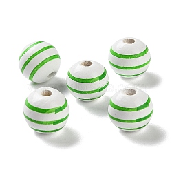 Printed Wood European Beads, Round with Stripe Pattern, Lime Green, 15.5~16x14.5~15mm, Hole: 4mm(WOOD-Z002-07A)