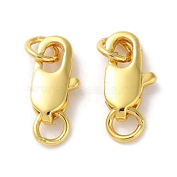 Rack Plating Brass Lobster Claw Clasps, with Jump Rings, Long-Lasting Plated, Lead Free & Cadmium Free, Golden, 10x5x2mm, Hole: 2.8mm(KK-F090-24G-01)