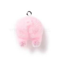 Flocking Resin Cute Pendants, Pig Charms with Platinum Plated Iron Loops, Pink, 24x18x16.5mm, Hole: 1.5mm(RESI-A040-01B)