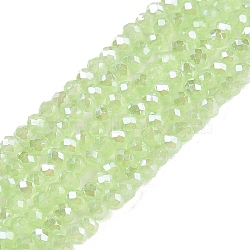 Electroplate Glass Beads Strands, Imitation Jade Beads, Pearl Luster Plated, Faceted, Rondelle, Light Green, 2.3~2.7x1mm, Hole: 0.4mm, about 150~155pcs/strand, 12.60~12.99 inch(32~33cm)(EGLA-A044-J1mm-A08)