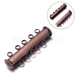 5-Strands 10-Holes Tube Brass Magnetic Slide Lock Clasps, Nickel Free, Red Copper, 30x10x7mm, Hole: 2mm(X-KK-D475-R-NF)