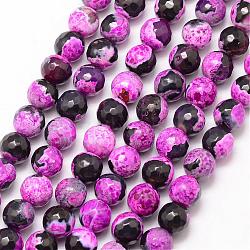 Natural Fire Crackle Agate Bead Strands, Round, Grade A, Faceted, Dyed & Heated, Orchid, 6mm, Hole: 1mm, about 61pcs/strand, 15 inch(G-K166-06F-6mm-07)