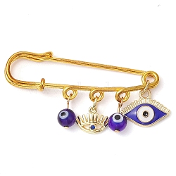 Blue Evil Eye Resin & Alloy Enamel Eye Charm Kilt Pins, Iron Safety Brooch, Golden, 26x55.5x5.5mm(JEWB-BR00177)