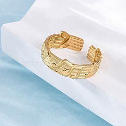 Musical Note 304 Stainless Steel Cuff Rings for Women, Real 18K Gold Plated, Adjustable(RJEW-F175-03G-01)