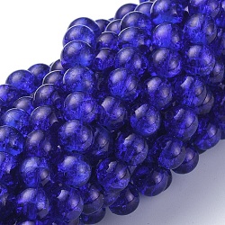 Blue Crackle Glass Round Beads Strands, 8mm, Hole: 1.3~1.6mm, about 100pcs/strand, 31.4 inch(X-CCG-Q001-8mm-14)