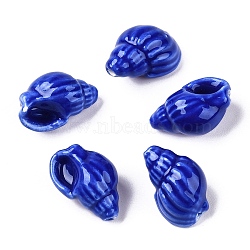 Handmade Printed Porcelain Beads Strand, Conch Shape, Medium Blue, 20~21x13~14x11.5~12mm, Hole: 1.4mm, about 18pcs/strand, 14.17''(36cm)(PORC-T133-01A)