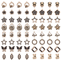 64Pcs 16 Styles Alloy Enamel Pendants, with Crystal Rhinestone, Rhombus & Star & Panda & Horse Eye & Butterfly & Flower Charms, Light Gold, 17~26.5x11.5~21x1.5~6mm, Hole: 1.4~2.5mm, 4Pcs/style(FIND-FH0007-69)