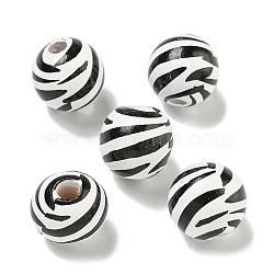 Printed Wood European Beads, Round with Stripe Pattern, Black, 15.5~16mm, Hole: 4~4.5mm(WOOD-G022-14D)