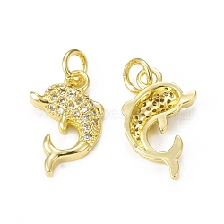 Brass Micro Pave Cubic Zirconia Pendants, with Jump Ring, Butterfly Charm, Golden, 16x10x3mm, Hole: 3mm(KK-E068-VB296)