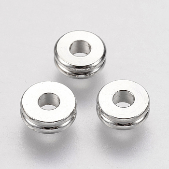 Brass Spacer Beads, Real Platinum Plated, Donut, 6x2mm, Hole: 2mm