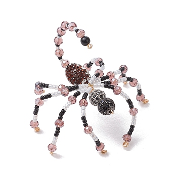 Glass Pendants, with Natural Black Onyx Beads and Brass Cubic Zirconia Beads, Scorpion, For Halloween, Rosy Brown, 89x67x10mm, Hole: 0.8mm