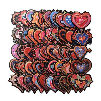 Gothic Style PVC Heart Stickers, for Water Bottles Laptop Phone Skateboard Decoration, Mixed Color, 46~61x55~71x0.5mm, about 50pcs/set