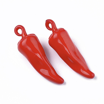 Opaque Acrylic Pendants, Pepper, Red, 46x14x14mm, Hole: 2mm, about 130pcs/500g