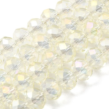 Electroplate Glass Beads Strands, AB Color Plated, Faceted, Rondelle, Beige, 8x5~6.5mm, Hole: 1mm, about 72pcs/strand, 16.5 inch