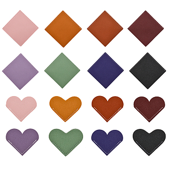 16Pcs 16 Style PU Imitation Leather Bookmarks, Page Corner Markers, Heart/Rhombus, Mixed Color, 50~131x60~132x3mm, 1pc/style