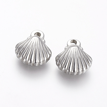 304 Stainless Steel Charms, Shell, Stainless Steel Color, 12.5~12.7x10.7~11x4.2~4.5mm, Hole: 1.6~1.8mm