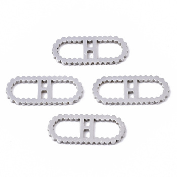 201 Stainless Steel Links Connectors, Laser Cut, Oval with Letter, Stainless Steel Color, Letter.H, 15x6x1mm, Hole: 4x5~7mm