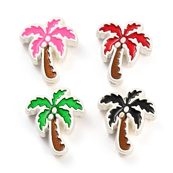 Alloy Enamel Beads, Matte Silver Color, Coconut Tree, Mixed Color, 16.5x15x6mm, Hole: 1.8mm