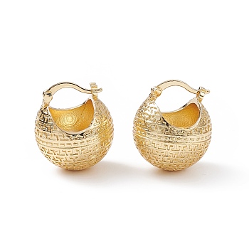 Textured Ball Brass Huggie Hoop Earrings for Women, Real 18K Gold Plated, 23x19x19.5mm, Pin: 0.4mm