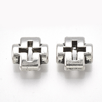 Tibetan Style Alloy Beads, Cadmium Free & Lead Free, Cross, Antique Silver, 8x8x3.5mm, Hole: 1.6mm, about 1445pcs/1000g